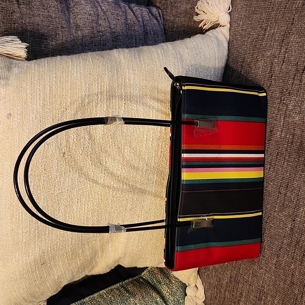 Multicolor Striped Canvas Shoulder Bag New